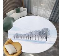 Générique Arbres dans La Neige Collines Tapis Rond Salon 150 cm Minimalisme Lavable Antidérapant Tapis, Imprimé Moquette Rond Convient pour la Chambre la Salle à Manger et Le Bureau