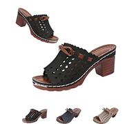 Générique Archrelief Sandals, Arch Relief Sandals, Fashionable Comfortable Orthopedic Platform Chunky Heels Sandal (Black, 38)