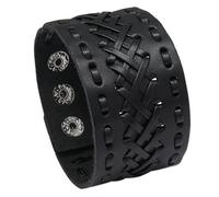 Générique Argent Inoxydable Bijoux Bracelet manchette large tressé punk pour homme et femme, avec boutons Pour Messages Anneaux (Black, One Size)