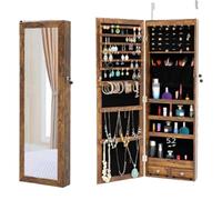 Générique Armoire À Bijoux Murale, Organisateur avec Lumières LED, Placard De Rangement, Miroir sur Pied, Miroir De Maquillage Intégré, Verrouillable, À Suspendre À La Porte Ou À Fixer Au Mur(Brown)