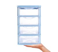 Générique Armoire de Rangement à Tiroirs Transparente 4 Niveaux Bleue Boîte de Rangement de Bureau en Plastique Organisateur de Fournitures de Bureau pour Cosmétiques et Papeterie