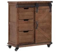 Générique Armoire de Rangement en Bois de Sapin Massif 64x33,5x75 cm, Buffet Bas Marron avec Porte coulissante et 4 roulettes