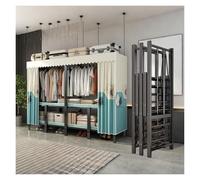 Générique Armoire De Rangement en Tissu, Support De Penderie Portable, Porte-penderie Autoportant, Armoires À Rideaux Fermées, Armoires Portable avec Barre De Suspension Et Étagères(Green,66.9inch)