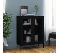 Générique Armoire de Rangement Noir 80x35x101,5 cm en Acier, Buffet latéral Robuste avec 2 Portes en Maille et étagères réglables pour Livres et Magazines