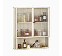 Générique Armoire de Salle de Bain à 3 Niveaux avec Double Porte et étagère Ouverte, Armoire de Rangement pour Articles de Toilette, Armoire Murale avec Porte vitrée, Armoire de Rangement Murale pour
