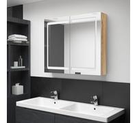 Générique Armoire de Salle de Bain à Miroir à LED Blanc et chêne,Meubles,Armoires & Meubles de Rangement,Meubles-lavabos,Meubles-lavabos de Salle de Bains,Blanc,19.15 KG,326516