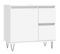 Générique Armoire de Salle de Bain Blanc 65x33x60 cm Bois d'Ingénierie | 1 compartiment avec porte, 2 tiroirs, porte réversible gauche ou droite, pieds en fer, fixation murale fournie