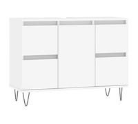 Générique Armoire de Salle de Bain Blanc 80x33x60 cm Bois d'Ingénierie | 1 compartiment avec porte,4 tiroirs,pieds en fer,porte réversible gauche ou droite,fixation murale incluse