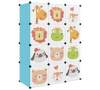 Générique Armoire Rangement 12 Cubes PP Bleu | Cadres en acier, résistant à l'eau, assemblage facile, motif dessin animé, charge max 10 kg par cube