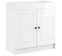 Générique Armoire sous Évier Salle De Bain Blanc Brillant | Bois d'ingénierie résistant à l'humidité, étagères de rangement, portes à charnière 90°, poignées métal noir, assemblage
