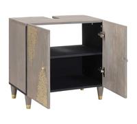 Générique Armoire sous Lavabo Gris 62 x 33 x 58 cm Bois de Manguier Massif | Porte affleurante, poignées en laiton, design compact pour petite salle de bain, rangement optimisé