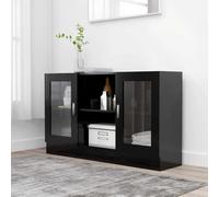 Générique Armoire Vitrine 2 Portes Noir 120x30,5x70 cm, Buffet Rangement Bois d'Ingénierie avec 2 Compartiments, Meuble Étagère pour Salon, Chambre