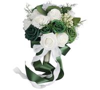 Générique Arrangement de mariée Artificiel Vert Blanc éternel, Fleurs en Soie réalistes, légères, pour cérémonie de Mariage, Bouquet de Mariage Essentiel réutilisable, Fleurs en Soie