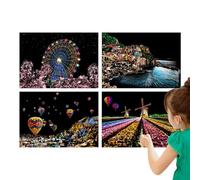 Générique Art À Gratter pour Adultes - 4 Feuilles De Tableau À Gratter Arc-en- avec Vue, Ensemble D'artisanat Créatif avec Stylet | A4 Gratte Le Papier De Peinture Arc-en- Gratte Les Arts Adult