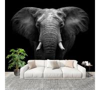 Générique Art Papier Peint Intissé 200x140 cm Animaux éLéPhants Portraits Lmperméable Antifouling papier peint Photo Décoration Noir Et Blanc Murale 3D HD Salon Chambre mur de fond du Canapé