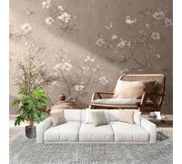 Générique Art Papier Peint Intissé 200x140 cm éLéMents Floraux RéTro Lmperméable Antifouling papier peint Photo Décoration Gris Clair Murale 3D HD Salon Chambre mur de fond du Canapé