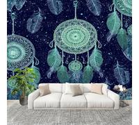 Générique Art Papier Peint Intissé 200x140 cm MystèRe Attrape-RêVes Plumes Lmperméable Antifouling papier peint Photo Décoration Vert Murale 3D HD Salon Chambre mur de fond du Canapé