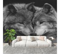 Générique Art Papier Peint Intissé 200x140 cm Portrait Animalier Double De Loup Lmperméable Antifouling papier peint Photo Décoration Noir Et Blanc Murale 3D HD Salon Chambre mur de fond du Canapé