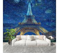 Générique Art Papier Peint Intissé 200x140 cm Vue Nocturne De La Tour Eiffel Lmperméable Antifouling papier peint Photo Décoration Bleu Murale 3D HD Salon Chambre mur de fond du Canapé