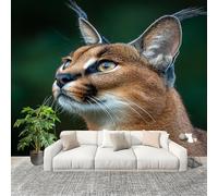 Générique Art Papier Peint Intissé 250x175 cm Animaux Caracal Gros Plan Lmperméable Antifouling papier peint Photo Décoration Vert Murale 3D HD Salon Chambre mur de fond du Canapé