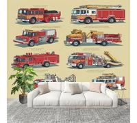 Générique Art Papier Peint Intissé 300x210 cm Dessin Animé Camion De Pompiers Lmperméable Antifouling papier peint Photo Décoration Jaune Murale 3D HD Salon Chambre mur de fond du Canapé
