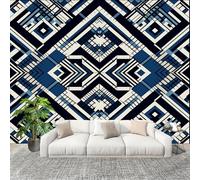 Générique Art Papier Peint Intissé 300x210 cm Illusions D'Optique 3d GéOméTrie Lmperméable Antifouling papier peint Photo Décoration Bleu Et Blanc Murale 3D HD Salon Chambre mur de fond du Canapé