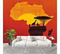 Générique Art Papier Peint Intissé 300x210 cm Illustration d'animaux africains Lmperméable Antifouling papier peint Photo Décoration Rouge Murale 3D HD Salon Chambre mur de fond du Canapé