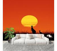 Générique Art Papier Peint Intissé 300x210 cm Prairie Coucher De Soleil Paysage Lmperméable Antifouling papier peint Photo Décoration Rouge Murale 3D HD Salon Chambre mur de fond du Canapé