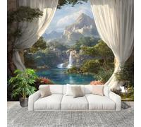 Générique Art Papier Peint Intissé 300x210 cm ValléEs, Lacs, Chutes D'Eau Lmperméable Antifouling papier peint Photo Décoration Vert Murale 3D HD Salon Chambre mur de fond du Canapé