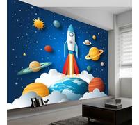 Générique Art Papier Peint Intissé Fusée Spatiale de Style Dessin Animé, Fusées de Dessin Animé Papier Peint Photo 350 x 256 cm (L x H), pour Fresque Murale 3D HD pour Salon Chambre Cuisine