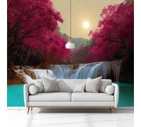Générique Art Papier Peint Intissé Mural Arbre Cascade De Rêve Rose, 3D Moderne Papier Peint Panoramique Salon Chambre à Coucherr Salle - Muraux Photo Décoration 300x210 cm