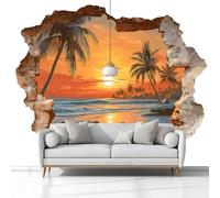 Générique Art Papier Peint Intissé Mural Autocollant Sunset Beach Océan, 3D Moderne Papier Peint Panoramique Salon Chambre à Coucherr Salle - Muraux Photo Décoration 368x254 cm