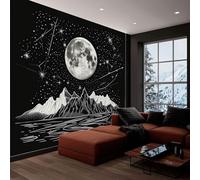 Générique Art Papier Peint Intissé Mural Fantaisie Dessin Au Trait Lune Noir, 3D Moderne Papier Peint Panoramique Salon Chambre à Coucherr Salle - Muraux Photo Décoration 368x254 cm