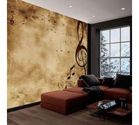 Générique Art Papier Peint Intissé Mural Rétro Notes De Musique Brun, 3D Moderne Papier Peint Panoramique Salon Chambre à Coucherr Salle - Muraux Photo Décoration 400x280 cm