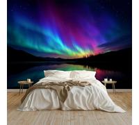 Générique Art Papier Peint Intissé Nature Aurores Boréales Vue Nocturne Muraux Tapisserie Photo Décoration Murale, Papier Peint 200x140 cm Salon Chambre Bureau Couloir Peinture Murale Décor, Noir