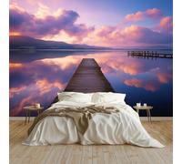 Générique Art Papier Peint Intissé Nature Vue Sur Le Lac Pont En Bois Muraux Tapisserie Photo Décoration Murale, Papier Peint 250x175 cm Salon Chambre Bureau Couloir Peinture Murale Décor, Rose