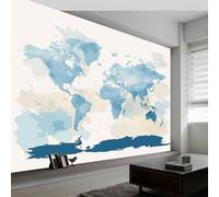Générique Art Papier Peint Intissé Style Minimaliste Carte du Monde, Bleu Clair Papier Peint Photo 300 x 210 cm (L x H), pour Fresque Murale 3D HD pour Salon Chambre Cuisine