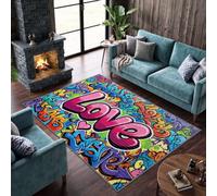 Générique Art Pop Ville Lettres Mur De Briques Tapis Salon 180 x 240 cm | Graffiti De Rue Antidérapant Tapis Lavable en Machine Carpet Doux, Chambre, Descente de Lit, Salle a Manger, Cuisine