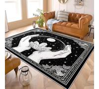 Générique Art Style Ethnique Motifs Antidérapants Tapis Chambre Moderne 140x200 cm Noir Et Blanc Lavable en Machine Tapis Salon Doux à Poil Court Décoration Maison - Nettoyage Facile