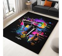 Générique Art Tapis Salon Lavable Bureau Entrée Adulte 120 x 160 cm, Doux Tapis Chambre Noir Léger Antidérapant Peints Dessins D'Instruments De Musique Imprimé Rectangle Poil Court
