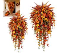 Générique Artificial Fall Harvest Hanging Basket,UV-Resistant Waterproof Faux Outdoor Fall Flowers,Vine Hanging Fake Plants for Garden, Porch, Window, Mantels, Home, Outside Weddings Decor