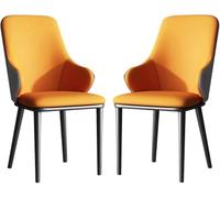 Générique Artificial Leather Kitchen Dining Chairs Set of 2 Bedroom Room Balcony Sofa Chair Carbon Steel Dressing(Orange)