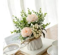 Générique Artificial Potted Flower Pink,Mini Potted Fake Flowers,Small Ceramic Vase Fake Flower Plants,Faux Flowers Hydrangea Decora for Table,Bookshelf,Bedroom,Living Room,Party