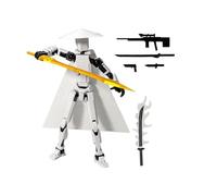 Générique Assembled Knight-Errant Action Figure - 3D Printed Multi-Jointed Robot | Straw Hat and Cloak Desktop Decoration | Toy for Game Enthusiasts with 6 Interchangeable Tools