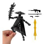 Générique Assembled Knight-Errant Action Figure - 3D Printed Multi-Jointed Robot | Straw Hat and Cloak Desktop Decoration | Toy for Game Enthusiasts with 6 Interchangeable Tools