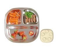 Générique Assiette - 7,87 Pouces Assiette Carrée Antidérapante Ventouse | Vaisselle Réutilisable Incassable - Acier Inoxydable - Assiettes Bébé Pour Garçons Filles Adultes Maison École Voyage
