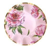 Générique Assiettes et Serviettes Florales, Motif Pivoines Roses avec Bordure Dorée, Set de Vaisselle Jetable pour Fête, Style Élégant, 80 pièces pour 20 personnes