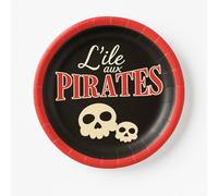 Générique Assiettes Pirates pour Fête, 18,5 cm, Lot de 6, Noir et Rouge, Carton Rigide, Décoration Anniversaire Pirate, Pour Fête, Halloween, Fêtes Anniversaire Enfant, Fille ou Garçon
