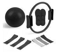 Générique at Home Pilates Kit - Magic Circle Pilates Ring & Ball & 6 Resistance Bands for Toning Arms & Anti-Slip Socks & Action Guide (Black)