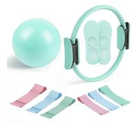 Générique at Home Pilates Kit - Magic Circle Pilates Ring & Ball & 6 Resistance Bands for Toning Arms & Anti-Slip Socks & Action Guide (Green)